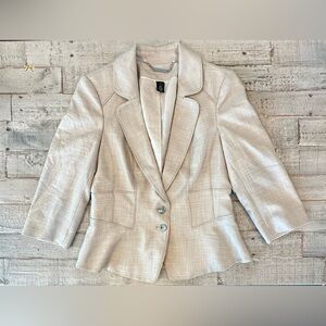 White House Black Market Beige Tan Tweed Button Front Blazer Jacket Size 4 EUC